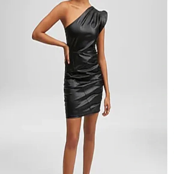 faux leather dress near me Steve Madden Women's Tilly Dress Short Sleeve Faux Leather Dresses - Black main image 1